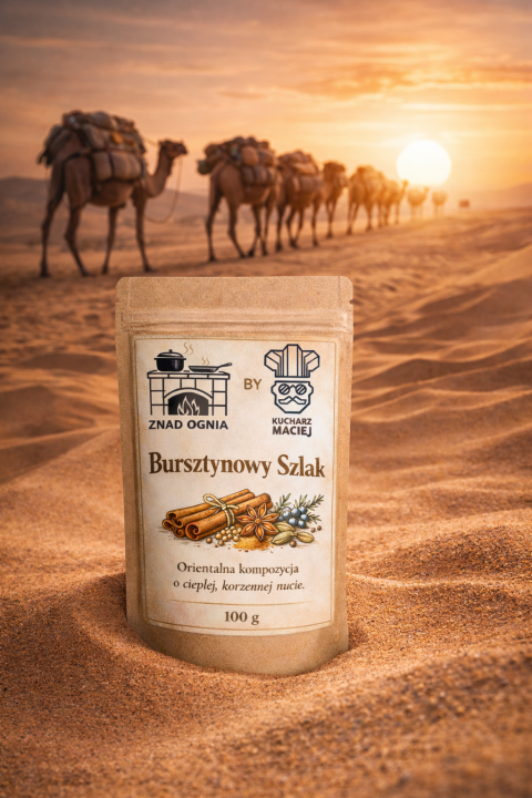 Przyprawa Bursztynowy Szlak marki Znad Ognia by Kucharz Maciej – orientalna mieszanka przypraw inspirowana smakami, które wędrowały dawnymi szlakami kupieckimi
