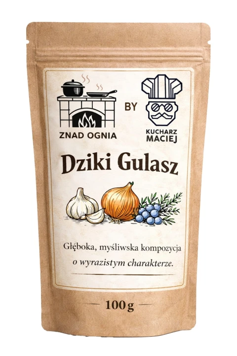 Przyprawa Dziki Gulasz marki Znad Ognia by Kucharz Maciej – aromatyczna mieszanka przypraw do gulaszu i potraw jednogarnkowych, opakowanie 100 gram